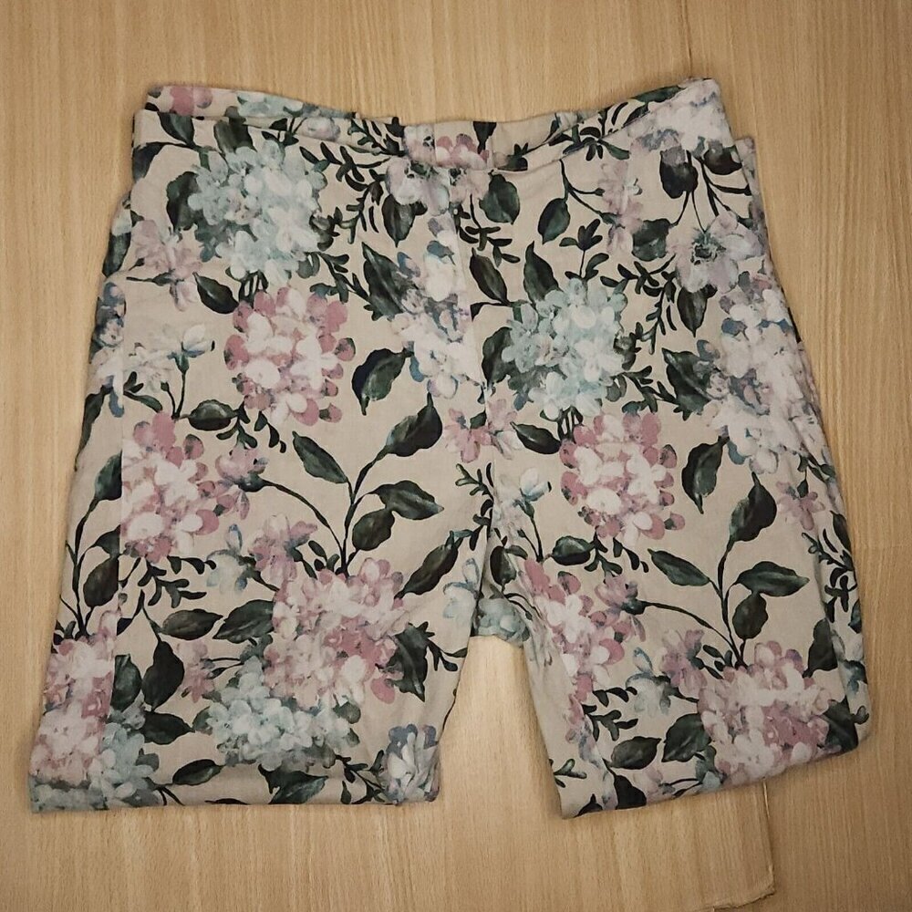 J. Jill Linen Tan Floral Ankle Pants Small